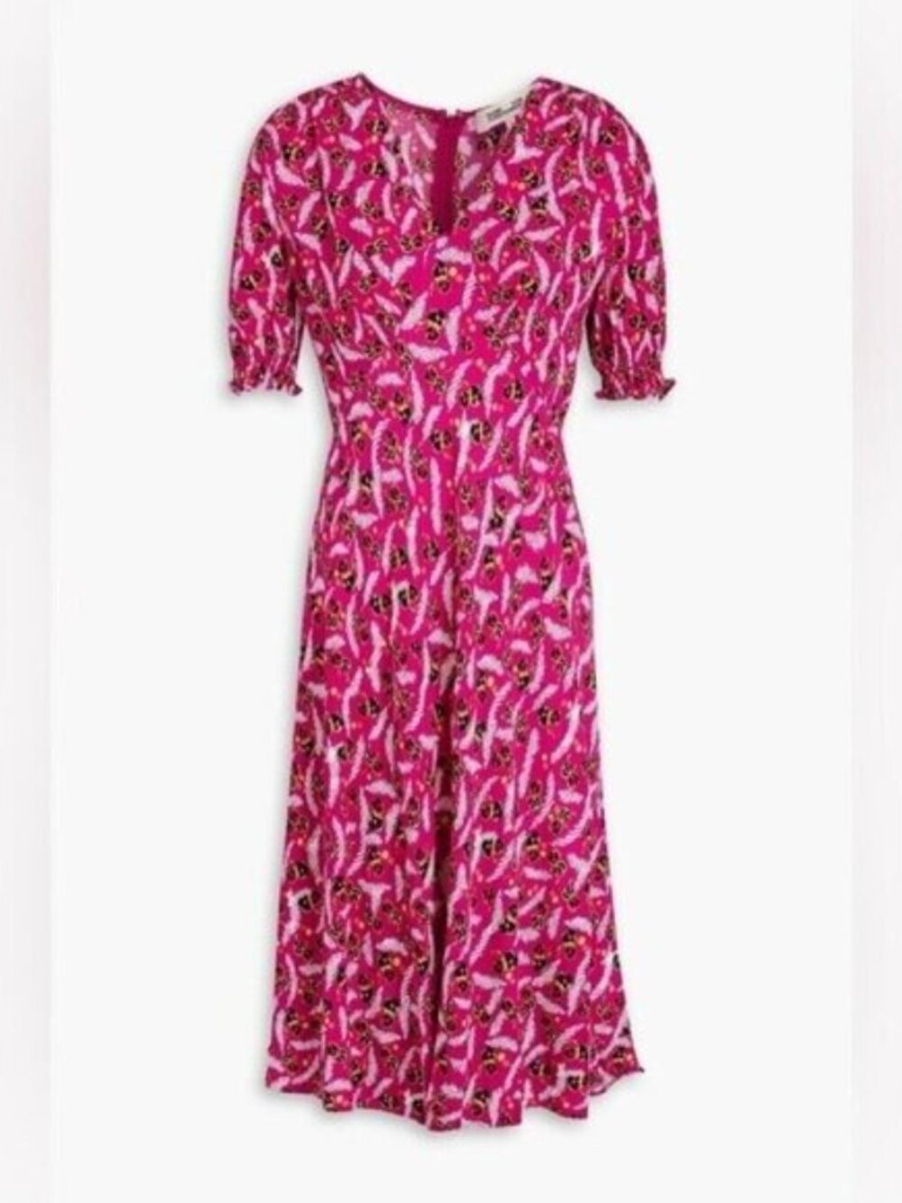 Diane von Furstenberg DVF Jemma Printed Crepe Midi Dress Magenta Size 2 Reg $450